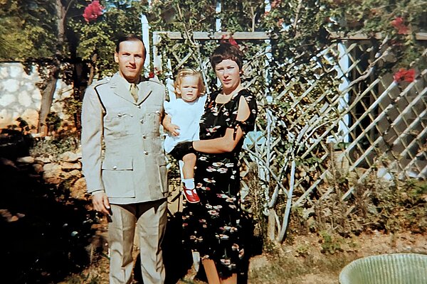 Alison as a child in Cyprus with her parents