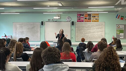 Classroom of students and Alison at BHASVIC