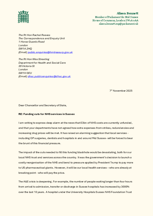 Alison's Letter to the Chancellor and Secretary of State