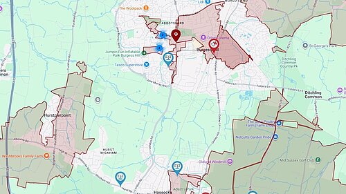 Map of water outages in Mid Sussex (South) on Friday 9th Jan 2026