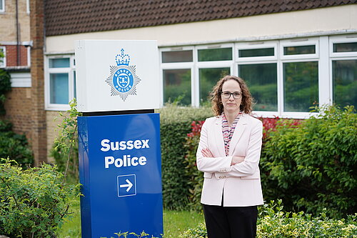 Alison outside Burgess Hill Police Station