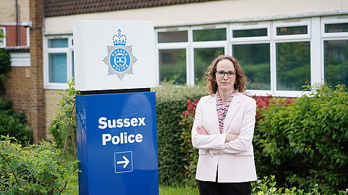 Alison outside Burgess Hill Police Station