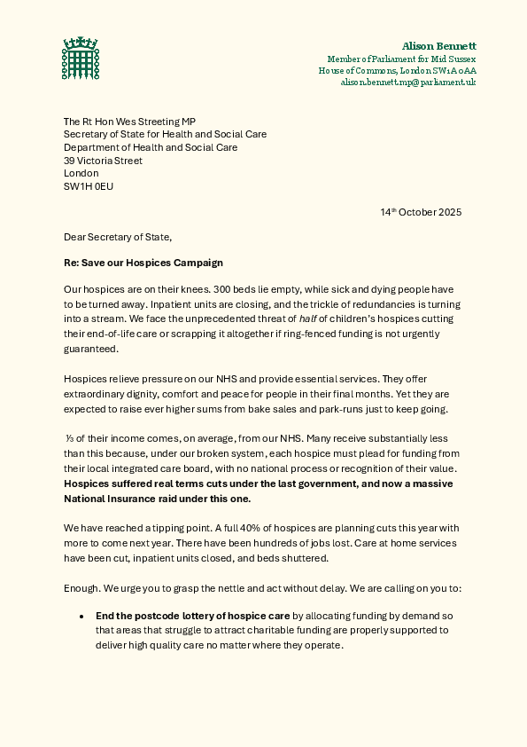 Re: Save our Hospices Campaign