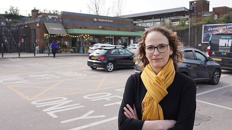 Alison outside Haywards Heath station