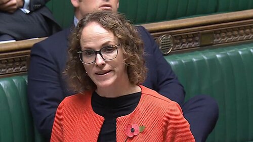 Alison speaking in the House of Commons, wearing a poppy