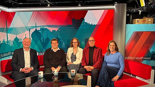 Alison on the set of BBC Politics South East