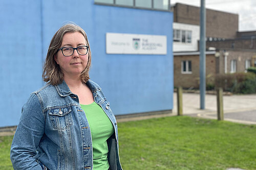 Cllr Kirsty Lord outside The Burgess Hill Academy