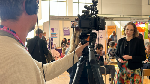 Alison being interviewed at Lib Dem conference
