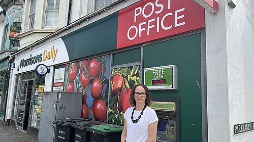 Alison outside the Hassocks post office