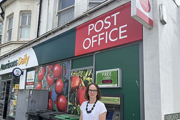 Alison outside Hassocks Post Office